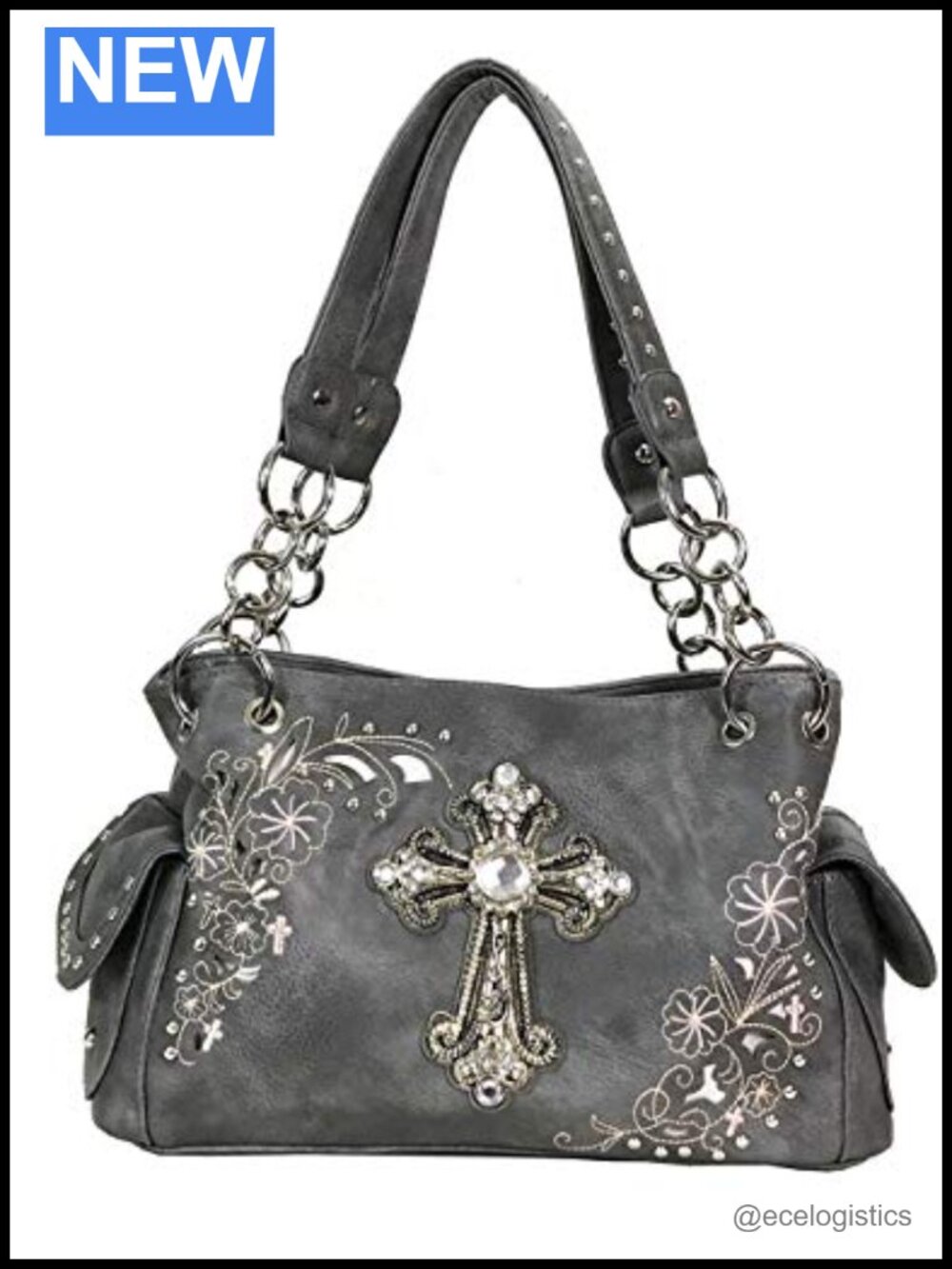 Rhinestone Cross Embroidered Floral Western Shoulder Bag Handbag